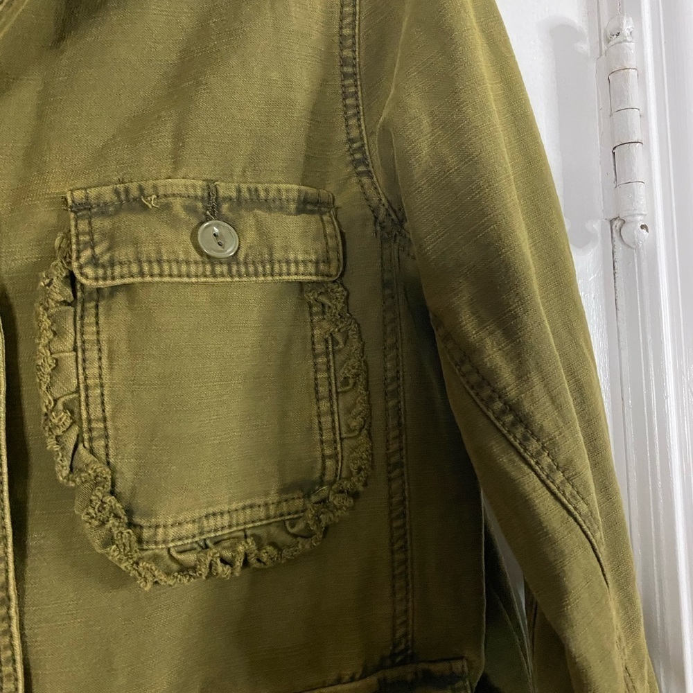 Anthropologie By Anthropologie Olive Green Military Jacket 3 Pockets Medium Fall - Picture 6 of 13